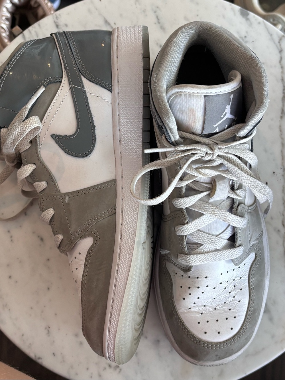 Air Jordan 1 Mid Grey White High Top Sneakers